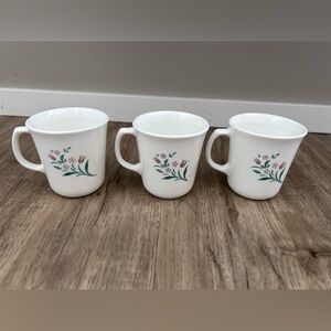 Vintage Corning Rosemarie purple tulip and green foliage design Set of 3 tea